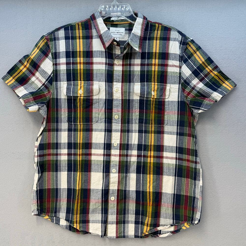 Lucky Brand Shirt Men’s XL Multicolored Plaid Short Sleeves Button Up Classic